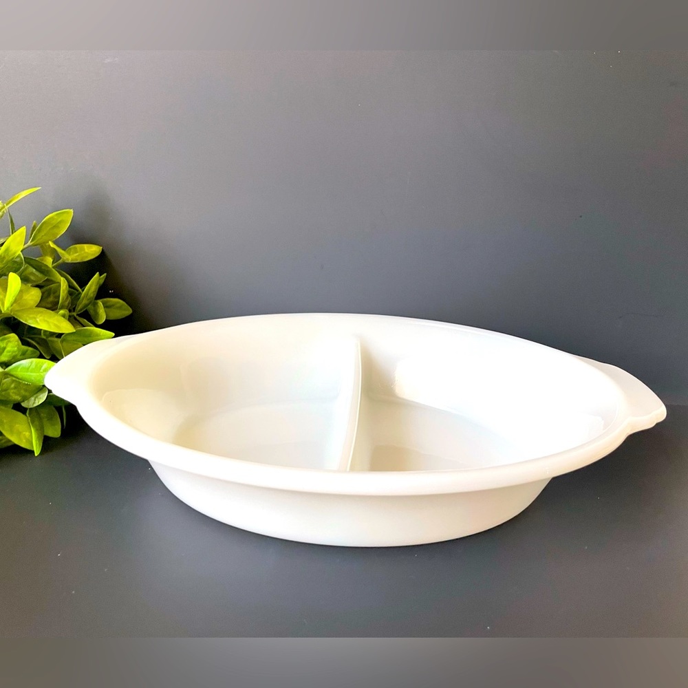 Vintage Fire King USA 468 White Milk Glass Oval Divided Serving Dish